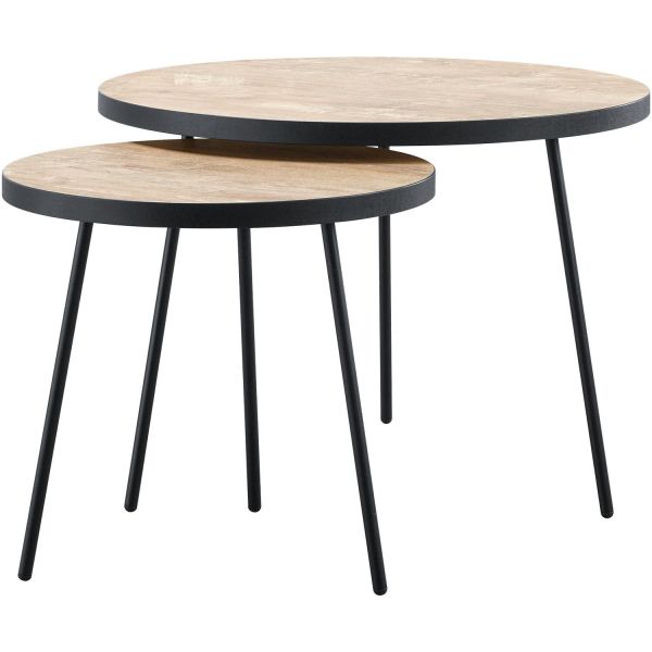 Bijzettafelset Zena orange teak 50 en 70 cm rond