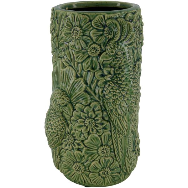 Vaas Badula met vogels donkergroen