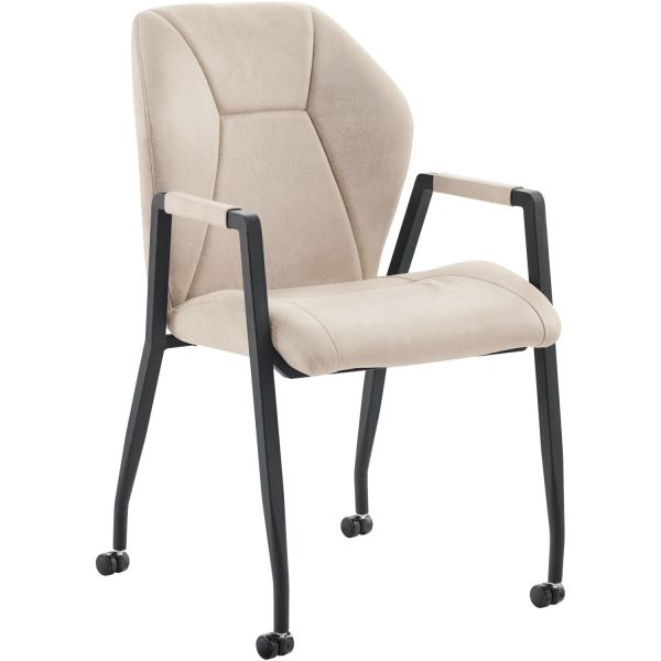 Eetkamerstoel Morada microvezel beige met wieltjes