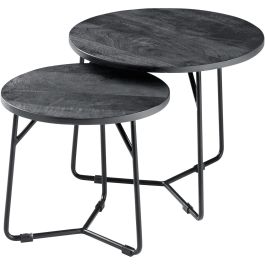 Bijzettafelset Adelfia zwart mangohout 40 en 50 cm rond