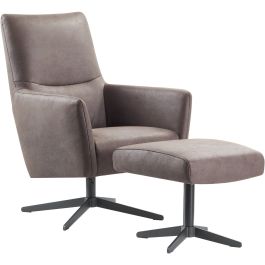 Draaifauteuil Varne microleder bruin met voetenbank basic comfort