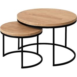 Salontafelset Esoro old teak 55 en 70 cm rond