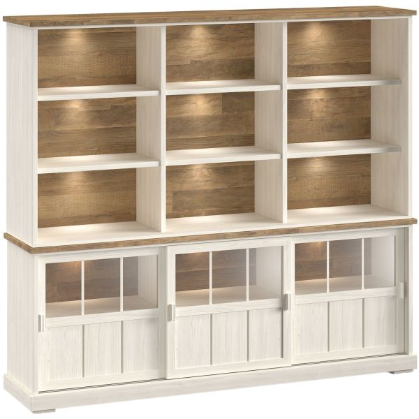 Wandkast Eldora 210x233x50 cm 3 glazen schuifdeuren en verlichting
