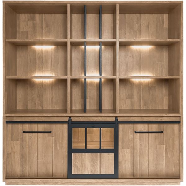 Wandmeubel Alva 213x207x50 cm old teak met verlichting