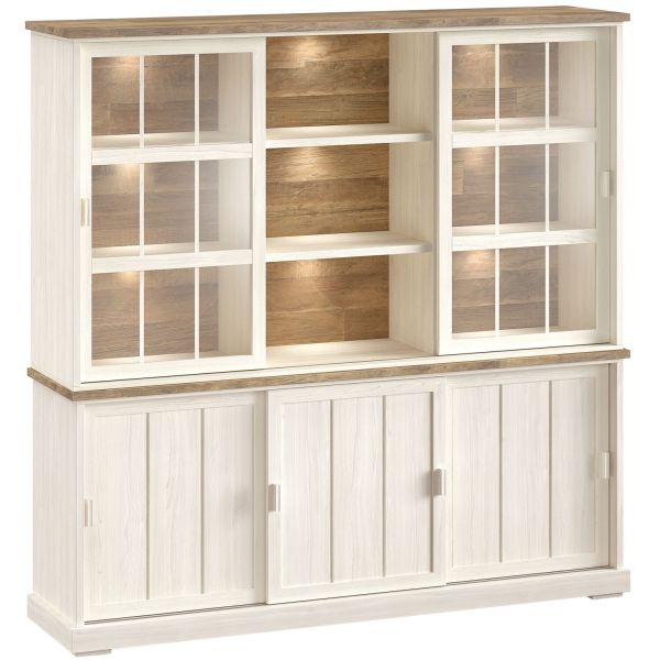 Wandkast Eldora 210x209x50 cm 2 glazen, 3 schuifdeuren en verlichting