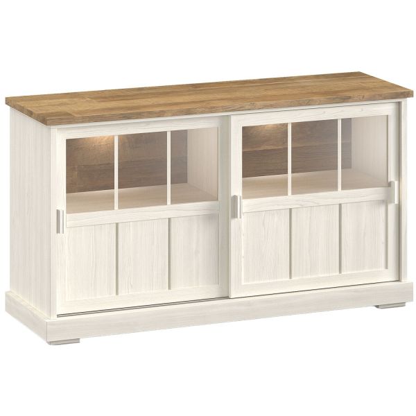 Dressoir Eldora 143 cm met 2 glazen schuifdeuren en verlichting