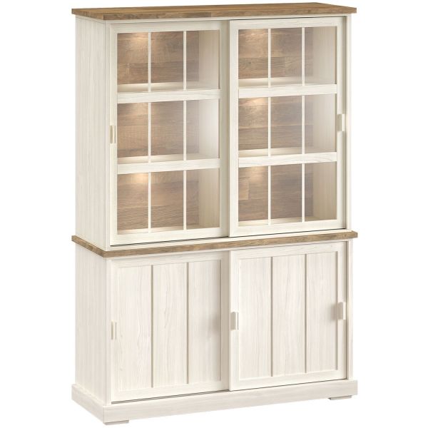 Wandkast Eldora 210x143x50 cm 2 glazen, 2 schuifdeuren en verlichting