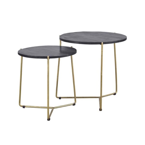 HARWICH Bijzettafeltjes set van 2 zwart/koper
