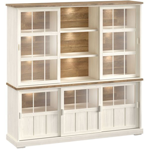 Wandkast Eldora 210x209x50 cm 5 glazen schuifdeuren en verlichting