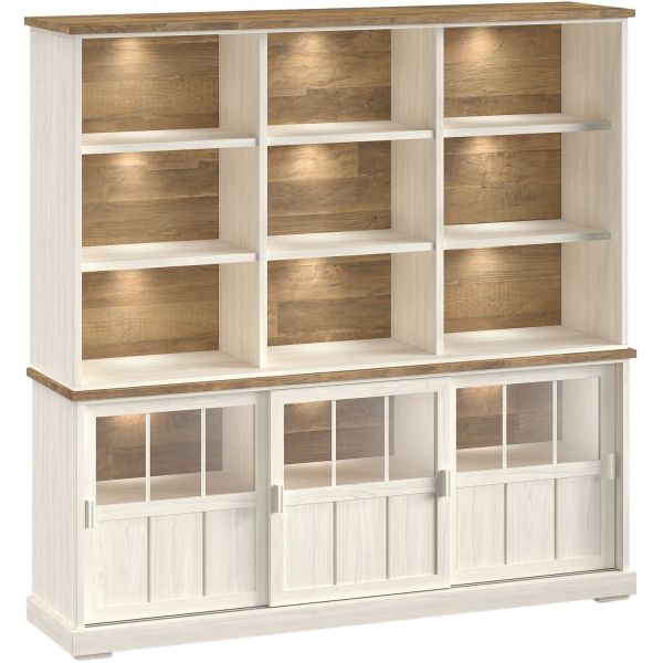 Wandkast Eldora 210x209x50 cm 3 glazen schuifdeuren en verlichting