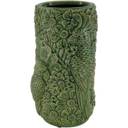 Vaas Badula met vogels donkergroen