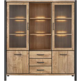Vitrinekast Mantera 200x180x48 cm lichtbruin