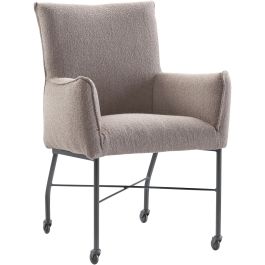 Eetkamerstoel Myro bouclé taupe met wieltjes