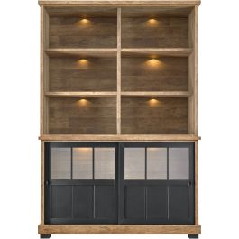 Boekenkast Ladonia 210x143x50 cm 2 glazen schuifdeuren