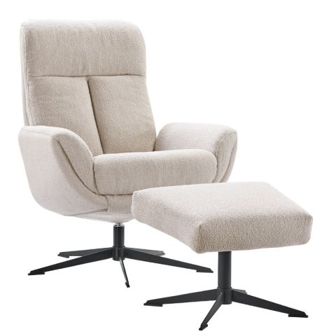 Draaifauteuil Langley beige met voetenbank