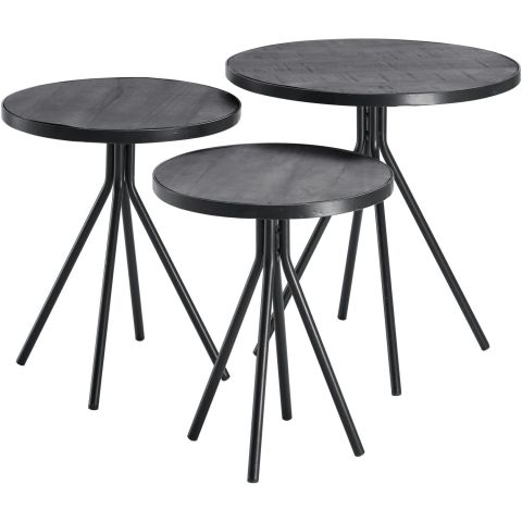 Bijzettafelset Chiva zwart (set van 3) rond