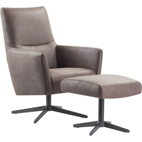 Draaifauteuil Varne microleder bruin met voetenbank basic comfort