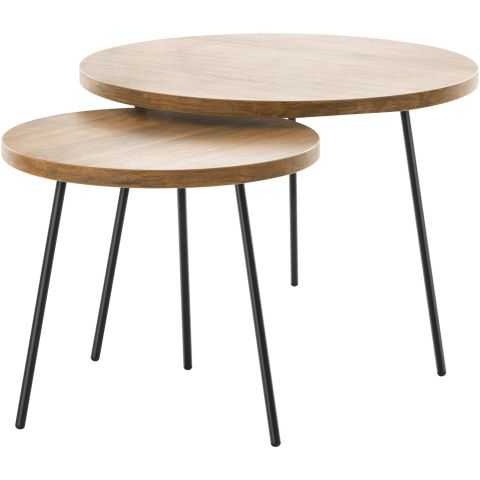 Bijzettafelset Zena old teak 50 en 70 cm rond